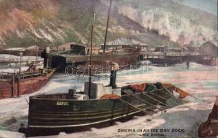 Fishing boat on the icy Lake Baikal, Raphael Tuck