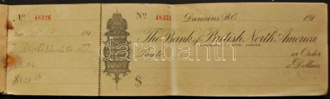 cca 1910 Bank of North America 25 lapos csekkfüzet 5 csekk használtan / Cheque-booklet with 25 pages