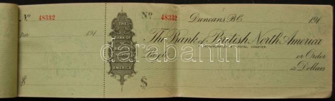 cca 1910 Bank of North America 25 lapos csekkfüzet 5 csekk használtan / Cheque-booklet with 25 pages