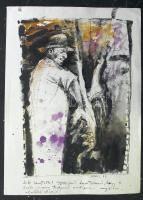 1988 Miklós Árpád (1958): Színezett tollrajz, szerzői ajánlással, 23x32cm
