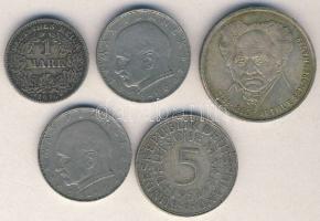 Németország 1876. 1M Ag + 1951. 5M Ag + 1958. 2M (2x) "Planck" + 1988D 10M Ag "A. Schopenhauer" T:2,3