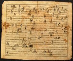 XIX. sz eleje: Szöveges-hieroglifás prédikáció és ima-lap  42x38 cm (szakadással)