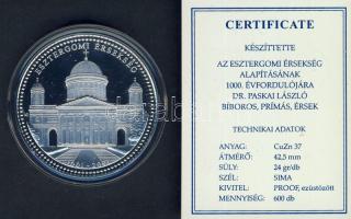 2001. "Esztergomi Érsekség 1000 éves évfordulója-Dr Paskai László bíboros, prímás érsek" ezüstözött emlékérem díszdobozban tanúsítvánnyal, csak 600db! T:PP