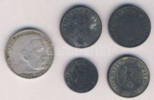 Német 3. Birodalom 1939. 2M "Hindenburg" Ag + 1940A,B-41A. 1Pf + 10Pf (3x) T:2-,3