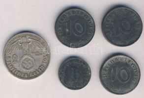 Német 3. Birodalom 1939. 2M "Hindenburg" Ag + 1940A,B-41A. 1Pf + 10Pf (3x) T:2-,3