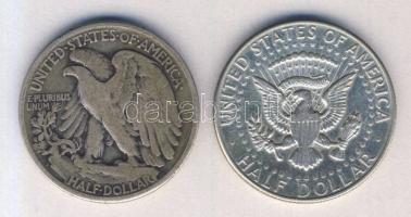 USA 1945. 1/2$ Ag "Walking Liberty" T:3 ph. 1967. 1/2$ Ag "Kennedy" T:2