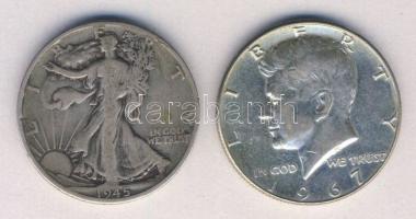 USA 1945. 1/2$ Ag "Walking Liberty" T:3 ph. 1967. 1/2$ Ag "Kennedy" T:2
