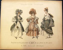 Geszler József: A XIX. század divatjai c. ritka könyvből 4 db kőnyomatos tábla 33x26 cm