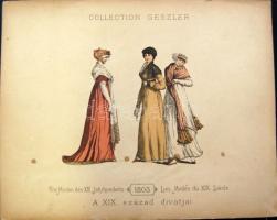 Geszler József: A XIX. század divatjai c. ritka könyvből 4 db kőnyomatos tábla 33x26 cm