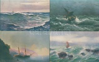 Hajók, csónakok vitorlások 14 db régi képeslap