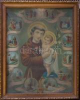 Szent Ferenc élete kőnyomatos szentkép keretben / Life of St. Francis litho picture in frame 35x42 cm