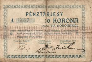 Veszprém 1919. Pénztárjegy 10K-ról T:IV