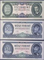 1975. 10Ft + 50Ft (2x) + 20Ft (2x) + 1984. 100Ft (2x) egymás utáni sorszámmal T:I,II+,II