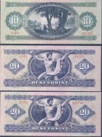 1975. 10Ft + 50Ft (2x) + 20Ft (2x) + 1984. 100Ft (2x) egymás utáni sorszámmal T:I,II+,II