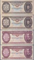 1975. 10Ft + 50Ft (2x) + 20Ft (2x) + 1984. 100Ft (2x) egymás utáni sorszámmal T:I,II+,II
