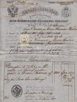 1857 A Korompai Hernád gépgyár által kötött biztosítási szerződés 3kr CM okmánybélyeggel / Insurance-document with 3kr CM document stamp by the Krompach Hernader mashine-works