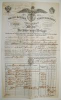 1855 A Korompai Hernád gépgyár által kötött biztosítási szerződés 3kr CM okmánybélyeggel / Insurance-document with 3kr CM document stamp by the Krompach Hernader mashine-works