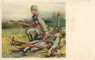 4 db megíratlan katonai grafikai lap az 50-es évekből / 4 military art cards