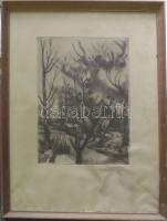 Remsey Jenő (1885-1980): Erdei házikó; rézkarc-papír, jelzett, keretben 41x56 cm