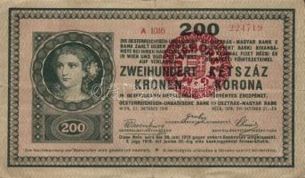 1918. 200K "sima" piros "Magyarország" körbélyegzővel T:III