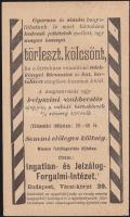 1896 Ingatlan és félzálog forgalmi intézet reklámlapja