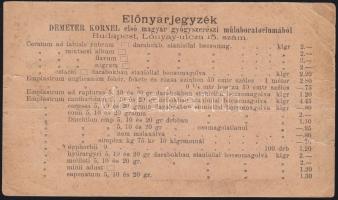1895 Gyógyszerészeti laboratórium árlista