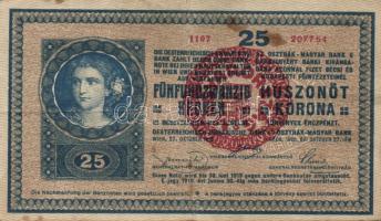 1918. 25K kis méretű sorszámozással és "Magyarország" lebélyegzéssel, hullámos hátlap T:III