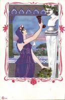 2 db megíratlan, régi, Antik motívumos szecessziós litho művészlap, szép állapotban