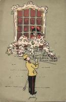 20 db Humoros régi lap, közte számos szignós és egy litho lap is / 20 Humour cards