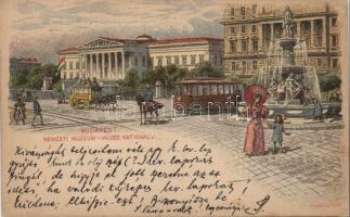 1899 Budapest VIII. Nemzeti Múzeum villamossal és omnibusszal Ga. s: Dörre T