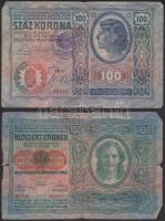 1912. 100K "Bodrog Vármegye Zenta Rend...." felülbélyegzéssel + Osztrák-Magyar Bank 1912. 100K piros "Deutschösterreich" felülbélyegzéssel T:III-,IV