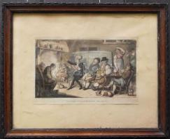 Thomas Rowlandson (1756-1827): Doctor Syntax reading his tour, színezett rézkarc-papír, jelzett, keretben 32x26 cm