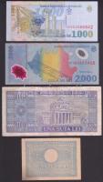 Románia 1945. Pénzügyminisztérium kiadás 100L + 1966. 100L + 1998. 1000L (3x) + 1999. 2000L "Na...