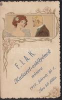 1914 Fővárosi Ifjak Atlétikai Klubja FIAK kabaret estélyének szecessziós proramfüzete 7x11 cm