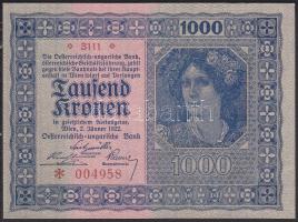 Ausztria / Osztrák-Magyar Bank 1922. 1000K "3000" feletti sorozat, vízjellel T:I R!