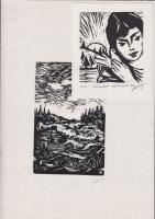 Karancsi Sándor (1932-2003): 2 db linómetszet-papír, jelzett 11x13 cm, 21x30