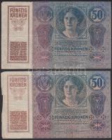 1914. 50K (2x) egyikük román felülbélyegzéssel, másik felülbélyegzés nélkül T:III,III-