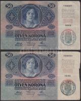 1914. 50K (2x) egyikük román felülbélyegzéssel, másik felülbélyegzés nélkül T:III,III-