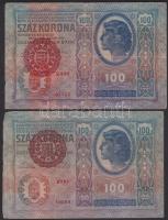1912. 100K (2x) "Magyarország" piros körbélyegzővel T:III-