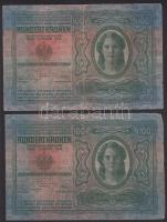 1912. 100K (2x) "Magyarország" piros körbélyegzővel T:III-