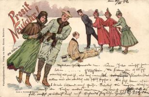 1899 New Year ice-skating litho