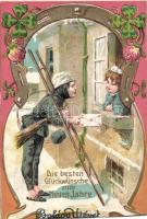 New Year chimney sweeper Emb. litho (wet damage)