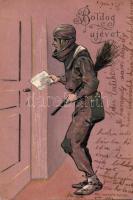 New Year chimney sweeper Emb. litho