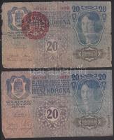 1913. 20K II.kiadás "Magyarország" piros körbélyegzővel és bélyegzés nélkül T:III-,IV