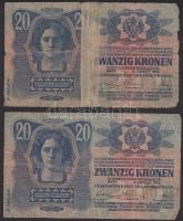 1913. 20K II.kiadás "Magyarország" piros körbélyegzővel és bélyegzés nélkül T:III-,IV