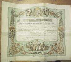 1915 A Budapesti Egyesült lakatos, puskaműves, késes... ipartestület jó állapotú, díszes oklevele 60x48 cm