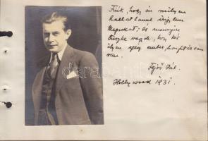 1931 Fejős Pál filmszínész, rendező fotója és dedikálása a  világot megkerülő Sulkowszky-Bartha motoros párosnak, hátoldalán Cecil B. DeMille és Bartha Gyula közös fotója / Original photo and autograph of Paul Fejos, on the backside original photo of Cecil B. DeMille and Gyula Bartha