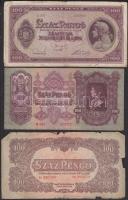 Kis pengő bankjegy tétel 1930. 100P (2x) + 1944. 100P + 1945. 100P (6x) + 500P (9x) + 1000P (2x) + 1000P bélyeggel (3x) + 10.000.000P (3x) + 1946. 1000.000.000P + 10.000MP + 1920. 2K "2ab *" T:vegyes