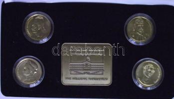 2001. Görögország függetlenségének 180. évfordulójára kiadott 4db klf aranyozott emlékérem és 1db plakett, eredeti díszdobozban T:BU,1
