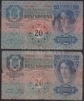 1912. 100K (2x) egyik "Magyarország" körbélyegzővel + 1913. 20K I.Kiadás (2x) + 1914. 50K (2x) egyik "Magyarország" másik román körbélyegzővel + 1915. 10K (2x) T:III,IV